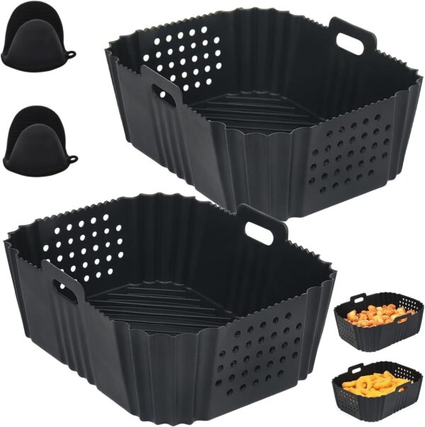 Ziyero Air Fryer Silicone Liner for Ninja Double Stack XL 9.5L SL400UK, Perforated Air Fryer Liners Reusable, Air Fryer Accessories for Ninja Double Stack Vertical Dual Drawer Airfryer (2 PCS) - Image 2