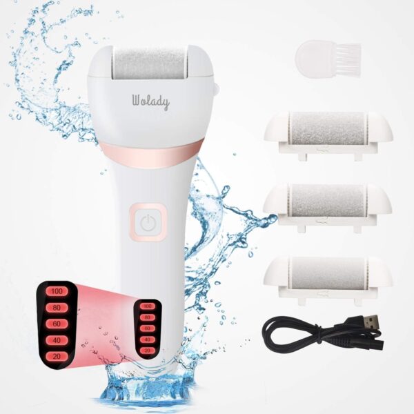 Electric Foot File, Hard Skin Remover Rechargeable Feet Scrubber Shaver Waterproof Callus Remover for Dry Dead Cracked Feet with 3 Roller Heads, White - Image 2
