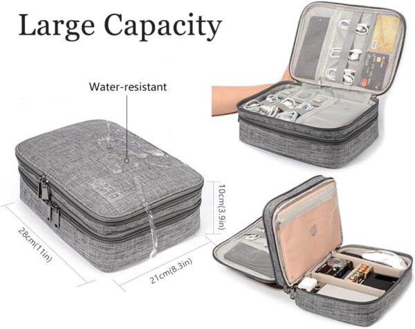 HCFGS Travel Cable Organiser Bag, Electronics Accessories Organizer Bag Extra Large 3-Layers Universal Carry Travel Gadget Bag for Power Bank, Memory Card, Data cable, Charger Hard Disk (Grey) - Image 6