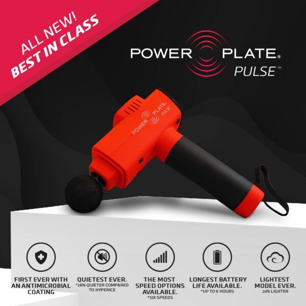 Power Plate Red Pulse 3.0 with Carry case, Whisper Quiet, Light-Weight Portable Handheld Massager with Antimicrobial Technology; Rechargeable, 6 Hour Battery Life, 6 Intensity Levels, 6 attachments - Image 10
