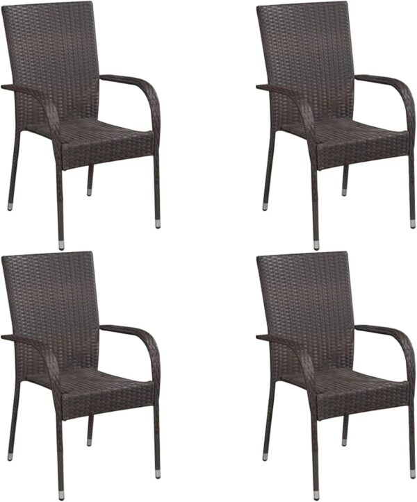 Outdoor Patio Dining Set Weatherproof Oval Table and Chairs 5 Piece Solid Wood Furniture Brown Poly Rattan - Image 4