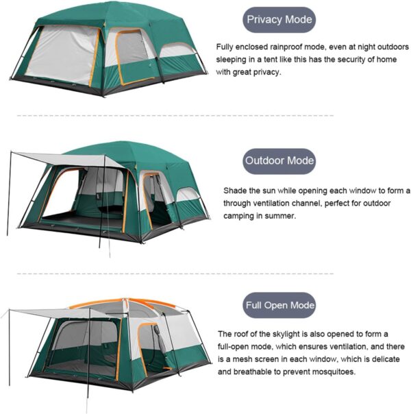 Camping Tents 8-12 Person Family Cabin Tent with 2 Room Weatherproof Instant Cabin Shelter with Rainfly & Carry Bag for Backpacking Hiking Car Traveling - Image 4