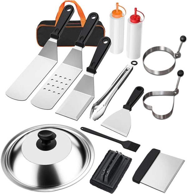 Gissroys 14Pcs Flat Top Griddles Tool With Spatulas Scrapers Tongs Stainless Steels Grills Cooking Kits Griddles Accessories - Image 6