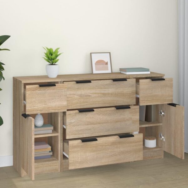 vidaXL Sideboard Set 3 Piece Living Room Storage Cabinet Cupboard Home Organiser Console Telephone Cabinet Sideboard Sonoma Oak Engineered Wood - Image 5