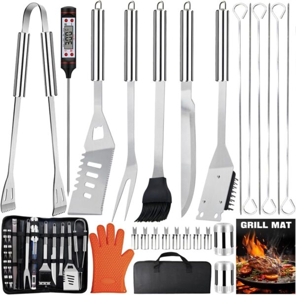 28PCS Stainless Steel BBQ Asccessories Tools Set, Practical Outdoor Grilling Utensils with Portable Case, Complete Barbecue Kit, for Men and Dads for Camping, Picnics, and Cooking. - Image 2