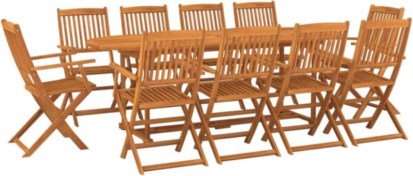 Homgoday 10 Seater Foldable Garden Dining Set, Wooden Dining Table and Chairs, Weatherproof Outdoor Patio Conservatory Balcony Backyard Yard Poolside Furniture Set Solid Acacia Wood - Image 2
