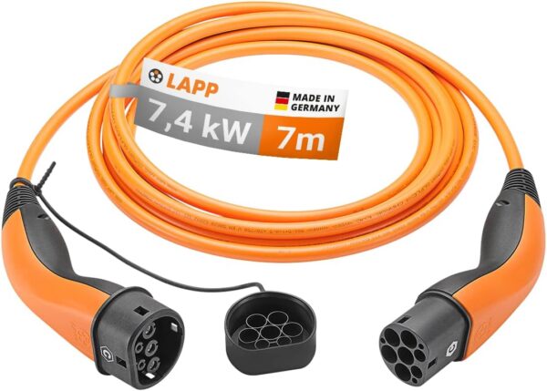 LAPP Mobility EV Charger Type 2 7,4 kW / 32 A / 1-phase/Charging Cable for Electric Car Charger, Smooth Surface / 7 Metres/Mode 3 / orange - Image 2
