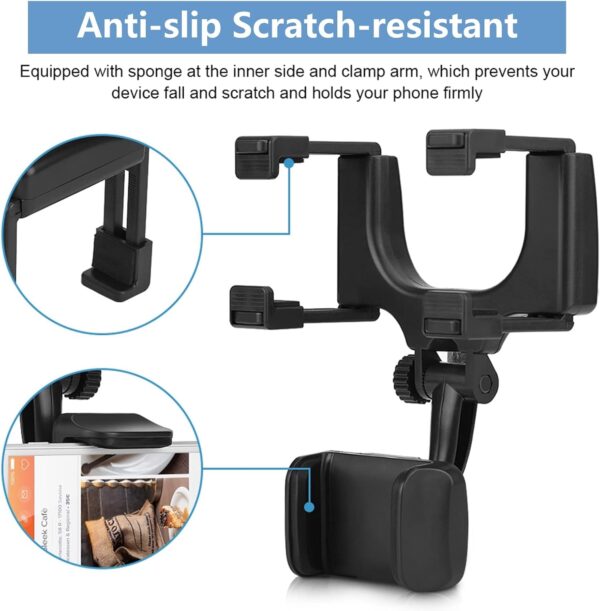 Cocoarm Car Rear View Mirror Phone Holder 360 Degree Rotation Universal Car Rear View Mirror Mount Phone Holder for Most Phones Within 5-9cm, Two-Layer Reinforced Silicone Fixture - Image 5