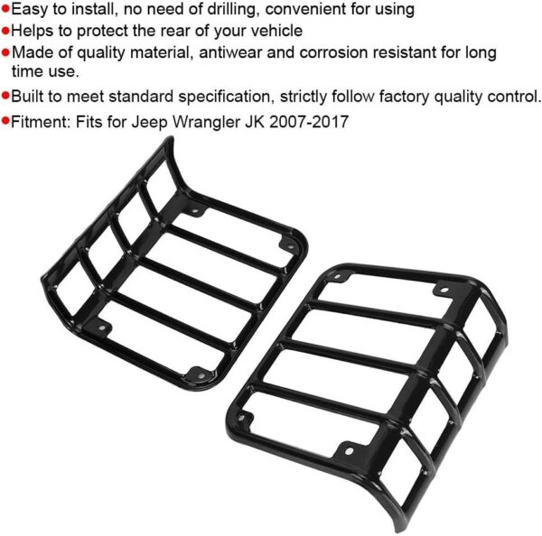 Rear Light Cover, Taillight Protector Durable Rear Light Lamp Cover Taillight Guard for Tail Lamp Fits Jeep Wrangler JK 2007-2017(black) - Image 5