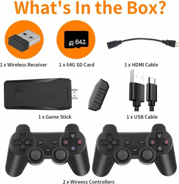 HeavenBird Wireless Retro Game Console, Plug & Play Video TV Game Stick with 20000+ Games, 64G, 10 Emulators, 4K HDMI Nostalgia Stick Game for TV, Dual 2.4G Wireless Controllers - Image 7
