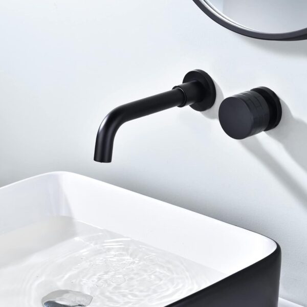 Brass Concealed Wall Mounted Bathroom Faucet Basin Sink Mixer Taps,Knob Handle Swivel Spout Matte Black - Image 4