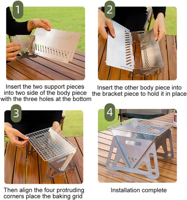 Portable Barbecue Grill, Stainless Steel Charcoal Grill Detachable Design Mini Tabletop BBQ Grill for Outdoor Barbecues Camping Traveling Picnics - Image 8