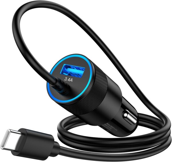 3.4A Car Charger Cigarette Lighter with 3.3ft USB C Cable Fast Charge Car Phone Charger Socket for iPhone 16 Pro Max Plus 15/13/14/12 Samsung S25 S25Ultra S24 S23 S22 A54 A13 A14 A05s iPad - Image 2