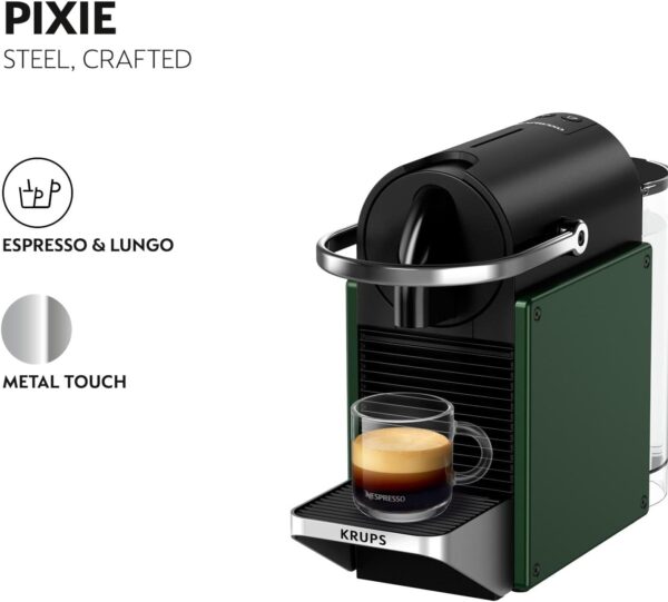 Nespresso Pixie Pod Coffee Machine, Compact Espresso Maker for Original Pods, 19-Bar High Pressure, Fast Heat-Up, Energy Saving, Auto Shut-Off, Recyclable Pods by Krups in Dark Green XN3063G0 - Image 4