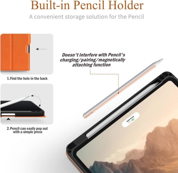 Antbox Case for iPad Air 11 inch M3 (2025) / M2 (2024), iPad Air 5th/4th Generation 10.9" Case 2022/2020 with Typing Angle Pencil Holder Auto Sleep/Wake Function Stand Cover (Orange) - Image 7