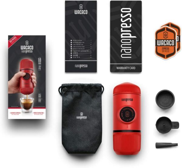 WACACO Nanopresso Portable Espresso Maker, Upgrade Version of Minipresso, 18 Bar Pressure, Red Patrol Edition, Small Travel Coffee Maker, Manually Operated, Compatible with Ground Coffee - Image 7