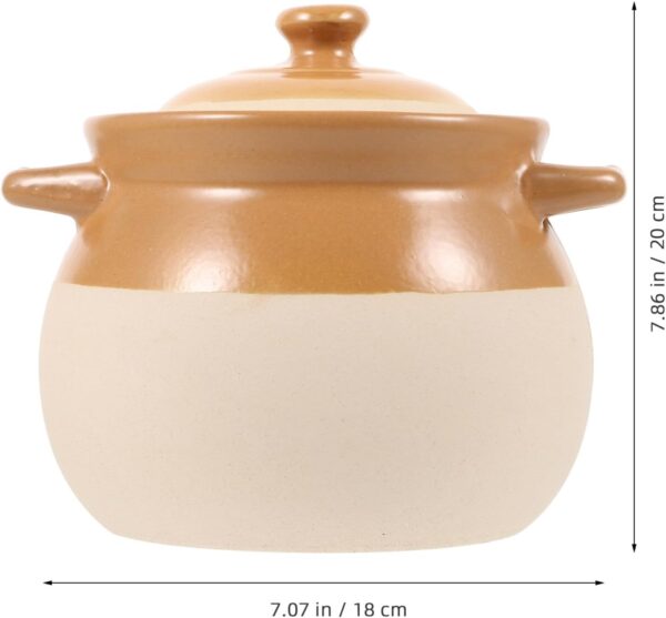 ABOOFAN Clay Casserole Pot 2 Ceramic Stockpot Retro Stew Cooking Pot Vintage Soup Pot with Lid and Handle Kitchen Deep Stoneware - Image 3