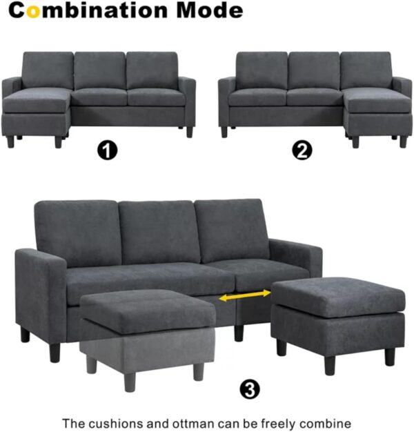 Linen Fabric Convertible L-Shaped Sectional Sofa(Dark Gray) HGCHH - Image 6