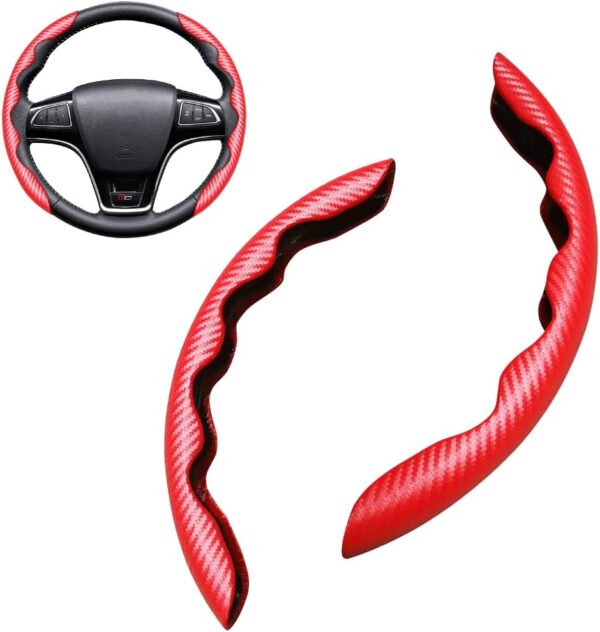 Car Steering Wheel Cover, Universal Microfiber Leather Auto Steering Wheel Protector, Anti-Slip Steering Wheel Vehicle Interior Accessories for Cars, SUVs, Trucks and Vans (Red) - Image 2