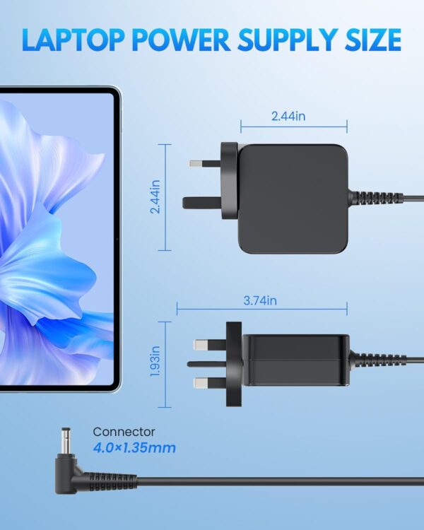 Lenovo Laptop Charger | Compatible with Lenovo IdeaPad 310, 320S, 330S & Yoga 510, 520, 710 | Power Cord Supply, 4.0 * 1.7mm Tip - Image 3