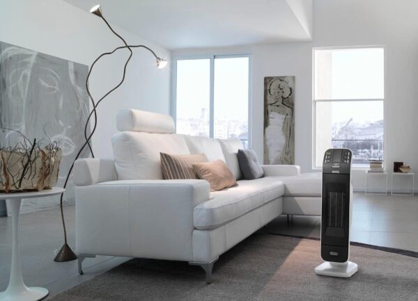 De'Longhi Bend Line, Remote controlled Ceramic Fan Heater 2kw, Digital Control Panel, Anti Frost Frunction,Oscillating base, Auto-Off, 24hr timer, For Rooms up to 60m3, HFX65V20, Black and White - Image 3