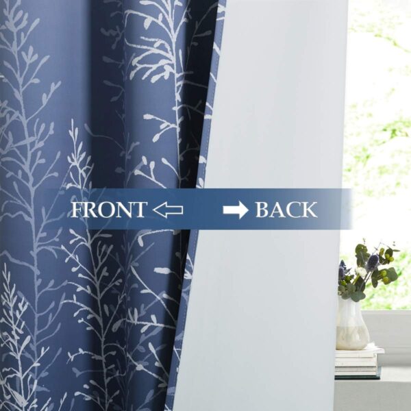 RYB HOME Blackout Curtains for Bedroom - Omber Curtains for Living Room Sunlight Block Noise Reduce Energy Efficiency Room Darkening Curtains Summer Window Decor, White and Navy, 52 x 84 inch, 2 Pcs - Image 8