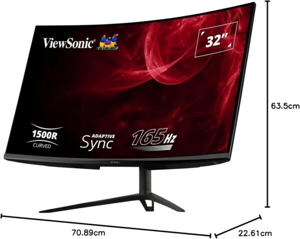 ViewSonic OMNI VX3218-PC-MHDJ 32-inch 1080p 165Hz Curved Gaming Monitor, with 1ms Response Time, AMD FreeSync Premium, 1500R Curve, Integrated Speakers, Height Adjustable Stand - Image 5