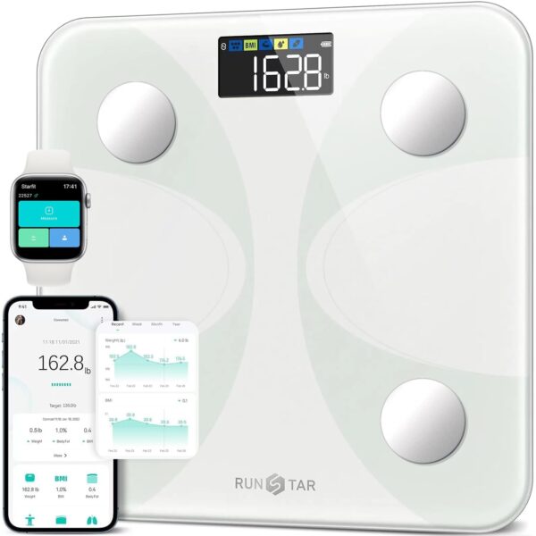 Scales For Body Weight, Runstar Digital Bathroom Scales High Accuracy Weighing Scales with Color Display for BMI Body Fat 13 Body Composition Analyzer Sync with Fitness App -White - Image 2