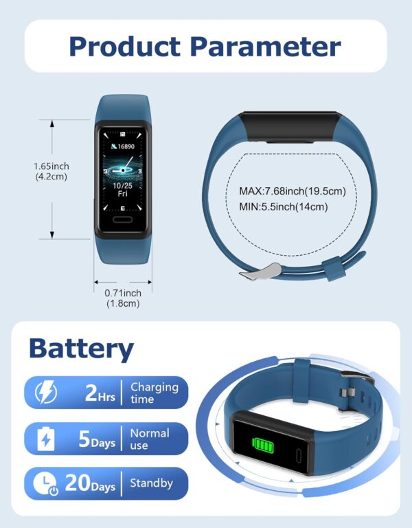 Fitness Tracker with Heart Rate Sleep Monitor Step/Calories Counter,IP68 Waterproof Fitness Watch with Pedometer for Women Men,SMS/SNS/Phone Call Notification for Android iOS Smartphones - Image 9