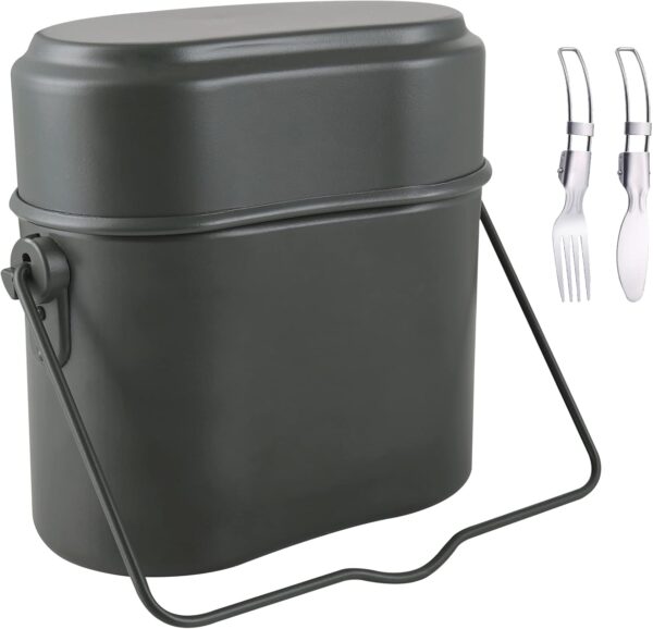 Camping Cookware Mess Kit,Camp Cook Set, Germany Military Green Mess Kit, 3 in 1 Aluminum Camp Pot, Lightweight Camping Pots and Pans Set - Image 5