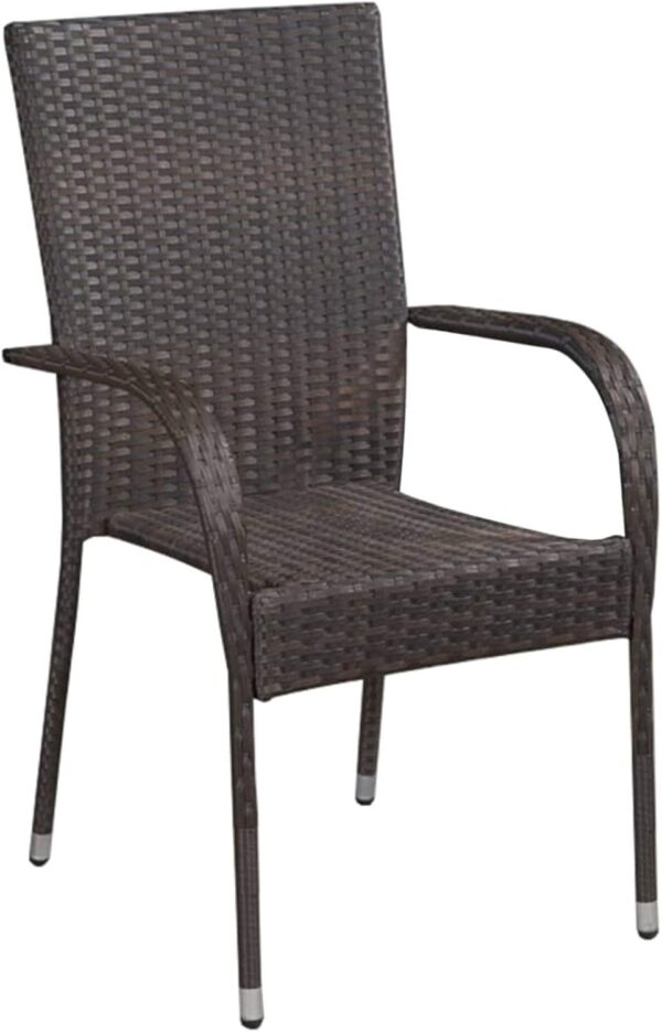 Outdoor Patio Dining Set Weatherproof Oval Table and Chairs 5 Piece Solid Wood Furniture Brown Poly Rattan - Image 5