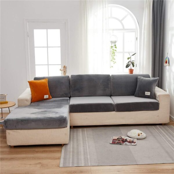 Sofa Seat Cushion Covers Velvet, Sofa Cushion Slipcovers Replacement, Couch Cushion Covers Thick Stretch for Individual Cushions (Gray,Chaise-seat) - Image 7