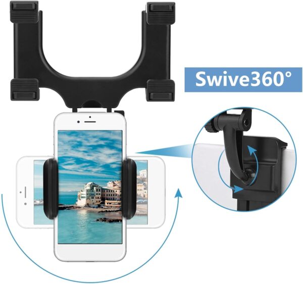 Cocoarm Car Rear View Mirror Phone Holder 360 Degree Rotation Universal Car Rear View Mirror Mount Phone Holder for Most Phones Within 5-9cm, Two-Layer Reinforced Silicone Fixture - Image 7