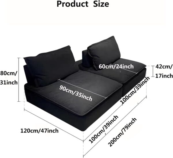 Lazy Sofa Human Dog Bed Comfy Lazy Sofa Chair,Foam &Down Filling Convertible Sleeper Sofa Bed Extra Thick and Long Floor Sofa for Living Room Bedroom Dorm Salon Offi 200cm/79inch - Image 3