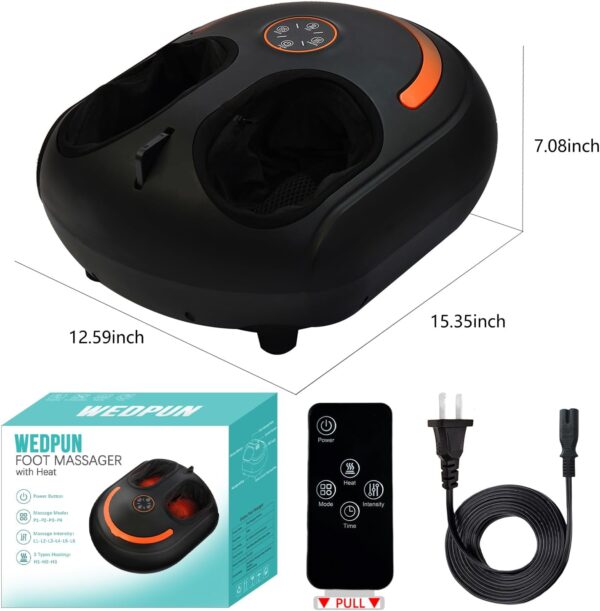 Foot Massager with Heat Shiatsu Foot Massager with Remote Deep Kneading Relief for Tired Muscles Electric Feet Massager Machine for Home and Office Gifts for Mom Dad Size Up to 12 Black - Image 7