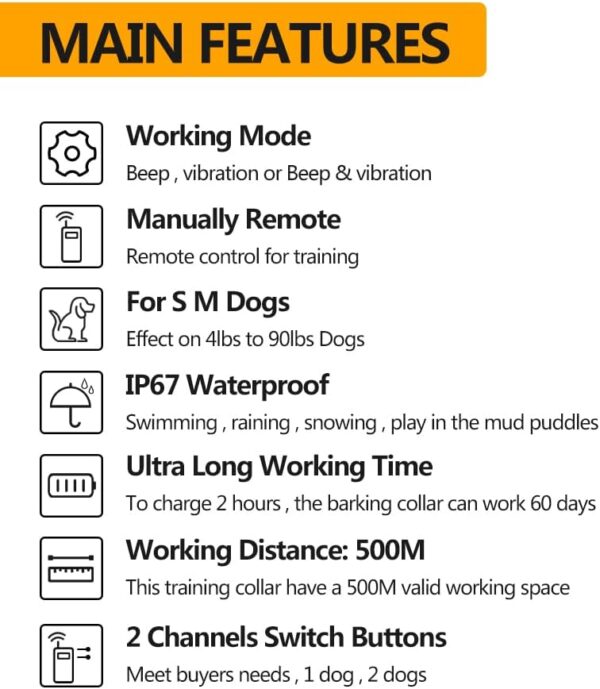 Briller Dog Training Collar with Remote Control, 10 levels of vibration adjustable Training Collar,IP67 waterproof,Sound & Vibration Training Modes and 500 meters Remote Range Anti Bark Collar - Image 4