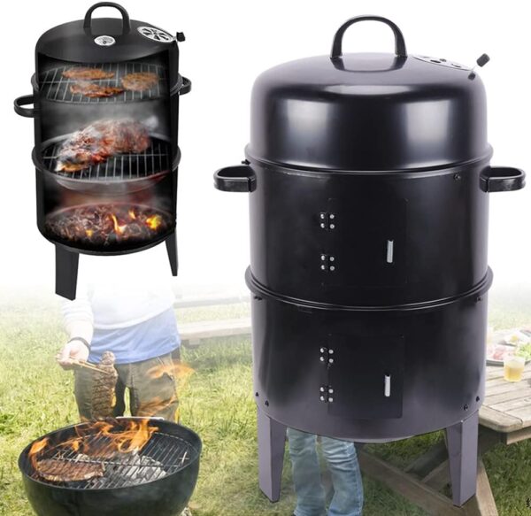 3 in 1 Charcoal Smoker BBQ Grill, 40 * 84cm, Heavy Duty, Black, Stainless Steel, Enamel, Charcoal Smoker Grill, Garden, Camping, Outdoor Cooking - Image 3