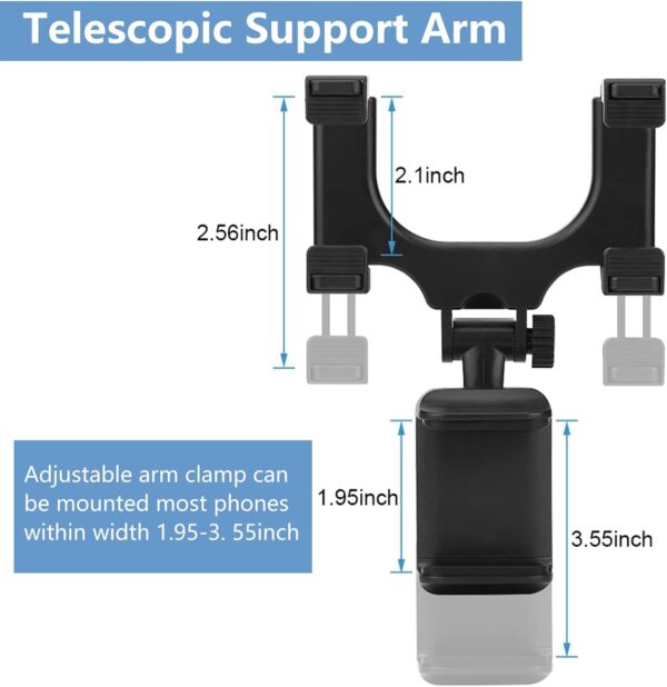 Cocoarm Car Rear View Mirror Phone Holder 360 Degree Rotation Universal Car Rear View Mirror Mount Phone Holder for Most Phones Within 5-9cm, Two-Layer Reinforced Silicone Fixture - Image 6