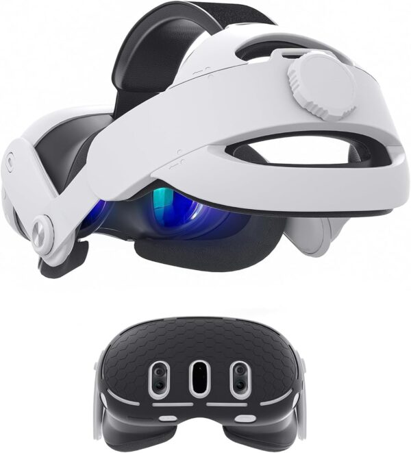 Kuejct 3 in 1 Accessoris Set for Quest 3, Comfort Head Strap with Adjustable Hinge, Silicone Face Pad Cover, Shell Protective Cover, VR Accessories Bundle Compatible with Quest 3 - Image 2