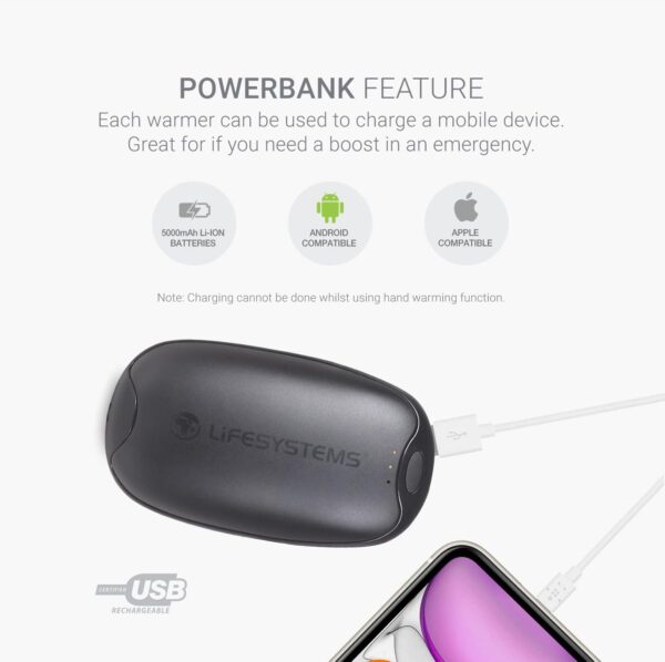 Lifesystems Rechargeable Twin-Pack Dual-Palm Hand Warmers With Power Bank Functionality, USB & USB C 2x 5,000 mAh Batteries, 3 Heat Settings, Up To 9 Hours Heat - Image 6