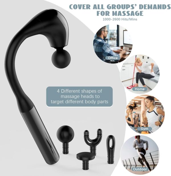 Massage Gun with U-Shaped Extension Handle, 10MM Massage Gun Deep Tissue with 4 Massage Heads & 5 Speed Levels for Home Office Workout Full Body Muscle Massage Relax, Gift for Men Women - Image 8