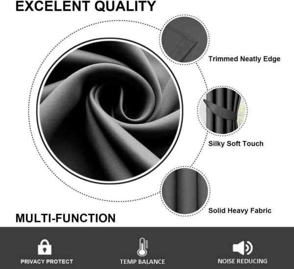 Blackout Curtains for Bedroom - Thermal Eyelet Grey Curtains Window Treatments Super Soft Ring Top Living Room Curtain & Drapes 2 Panels 46 x 54 inch Drop - Image 9