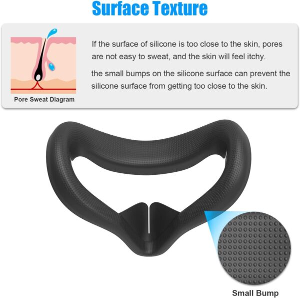 AMVR VR Silicone Face Cover for Quest 2 Headset, Sweatproof Waterproof Anti-Dirty Replacement Facial Cushion VR Pads Accessories (Black) - Image 5