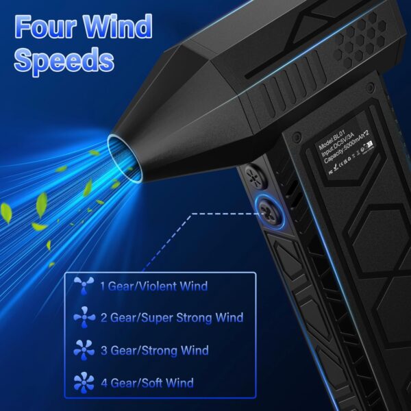 Compressed Air Duster,180000RPM Electric Air Duster,4-Gear Speed Compressed Air Cleaner for PC with LED Lighting,Air Blower Cleaner for Computer, Keyboard, Car,Outdoor BL01 - Image 6