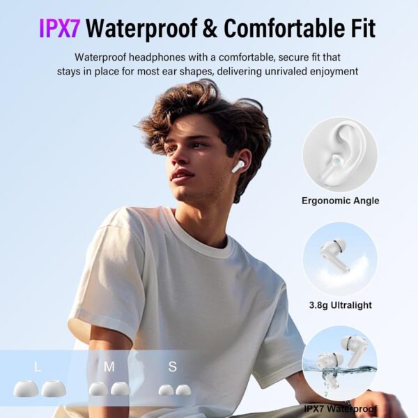 Wireless Earbuds, 48H Smart Touch Screen Ear Buds Bluetooth 5.4 Headphones in Ear, ANC/ENC Noise Cancelling Mic Bluetooth Earbuds with HiFi Stereo, 5 EQ Modes, IPX7 Waterproof Wireless Earphones White - Image 7