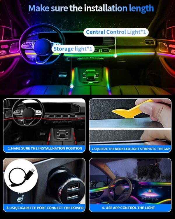 Keiurot Acrylic Ambient Car Lighting Car LED Interior Light Strips Neon Light 2 in 1 Car Dashboard Lights Strip Atmosphere Car Door Light Decoration Car Trim APP Control Music Sync - Image 7