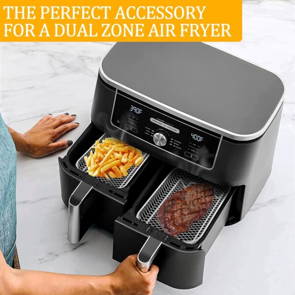 Air Fryer Rack for Ninja Air Fryer 3 Layer Air Fryer Accessories Af300uk Stacking Bacon Racks Rectangular Stainless Steel Dehydrator Rack with 8 Feet 1 Clip for Double Basket Air Fryer Oven - Image 7