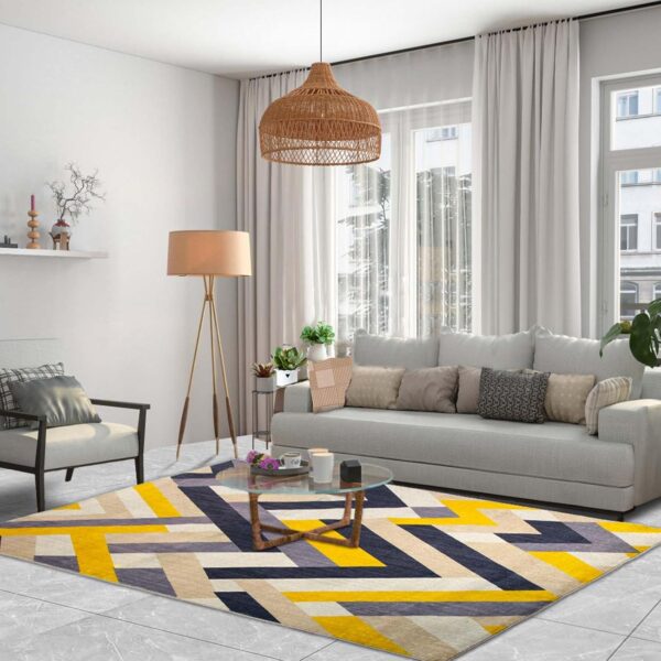 Betadistor Area Rugs 160 x 230 CM Large Living Room Rug Soft Short Pile Geometric Rug Non Slip Washable Rug Indoor Floor Cover Foldable Carpet Office Bedroom Kitchen, Yellow and Grey, 303-05160 - Image 4