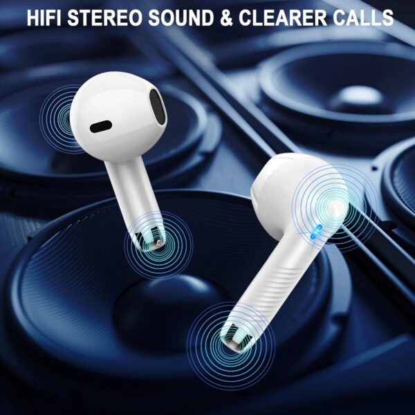 Wireless Earbuds, Bluetooth 5.4 Headphones in Ear with 4 ENC Noise Cancelling Mic, Bluetooth Earbuds 40Hrs Playtime, Wireless Earphones HiFi Stereo Deep Bass, IP7 Waterproof USB-C Fast Charge White - Image 3