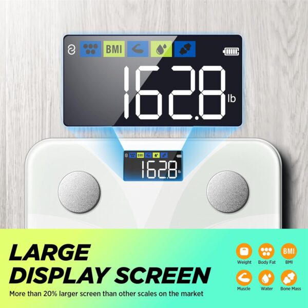 Scales For Body Weight, Runstar Digital Bathroom Scales High Accuracy Weighing Scales with Color Display for BMI Body Fat 13 Body Composition Analyzer Sync with Fitness App -White - Image 3